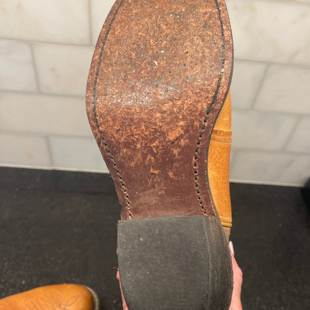 Double H Tan, Brown and teal Leather Cowboy Boots - Picture 8 of 9